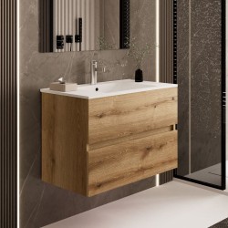 AQUORE SEVILLA Mueble de Baño con Lavabo Suspendido 2 Cajones Color Roble Ostippo